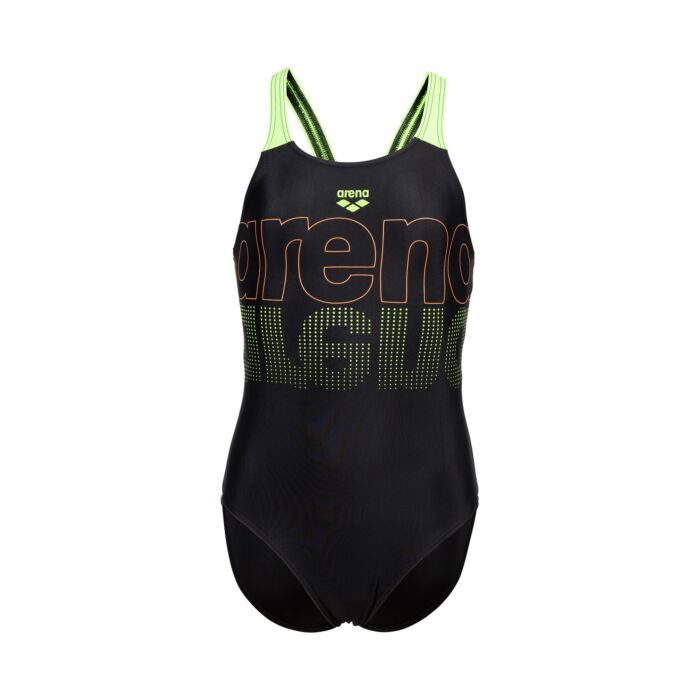 Dziecięcy Strój kąpielowy ARENA GIRL'S SWIMSUIT V BACK GRAPHIC 005538/560, kolor czarny