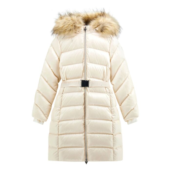 Dziecięca Kurtka ocieplana GUESS REAL DOWN HOODED LONG JACKET J4BL18WGL50-G012, kolor beżowy