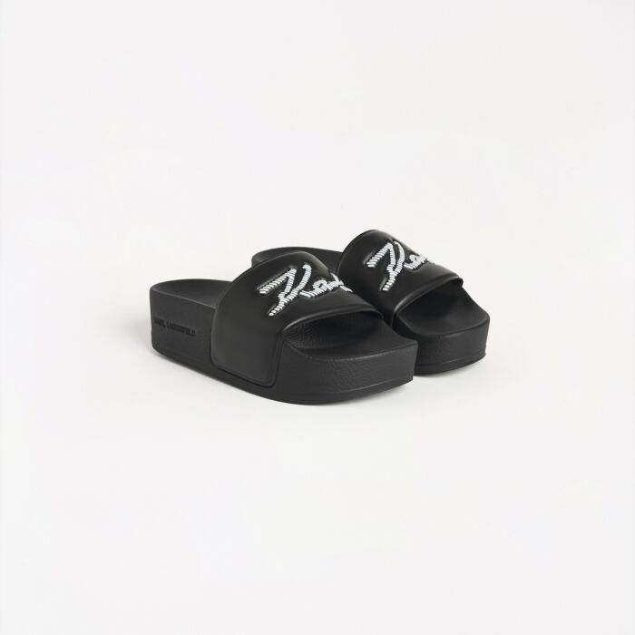 Damskie Klapki KARL LAGERFELD KONDO MAXI WHIPSTITCH SLIDE KL80872-V00, kolor czarny