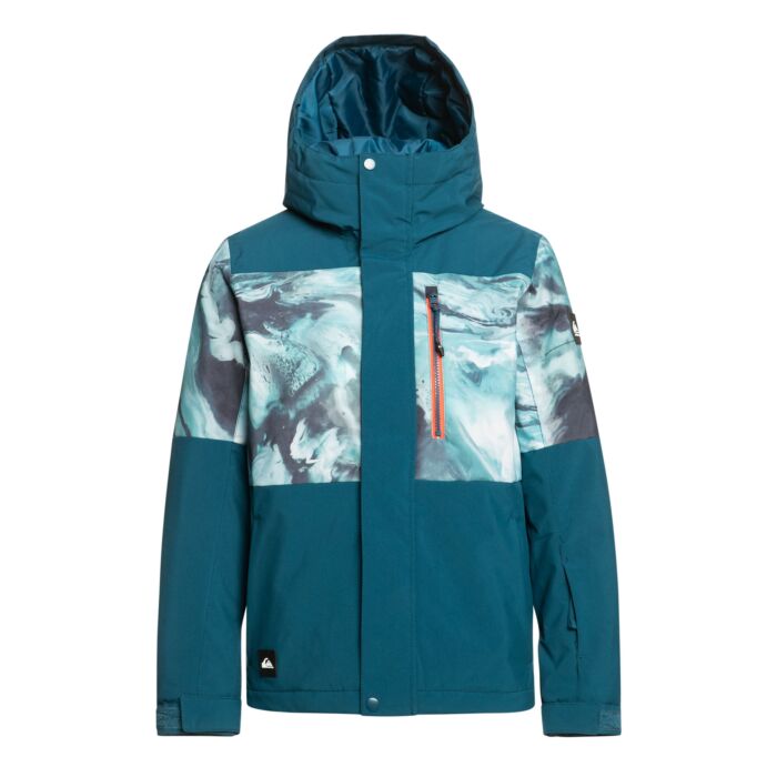 Dziecięca Kurtka ocieplana QUIKSILVER MISSION PRINTED BLOCK YOUTH JK EQBTJ03155-BSM1, kolor niebieski