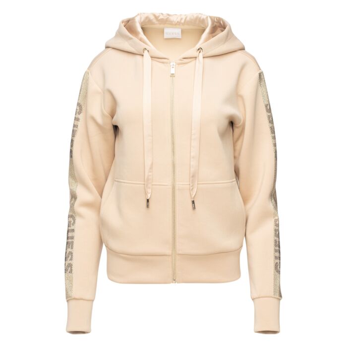 Női Pulóver GUESS HOOD STUDS LOGO SWEATSHIRT W4YQ22KBYE2-G1L7, szín barna