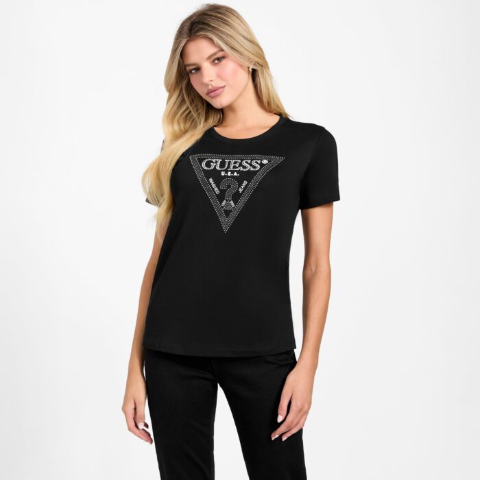 Damska Koszulka z krótkim rękawem GUESS SS CN KRYSTAL TRIANGLE TEE W5BI18I3Z14-JBLK, kolor czarny